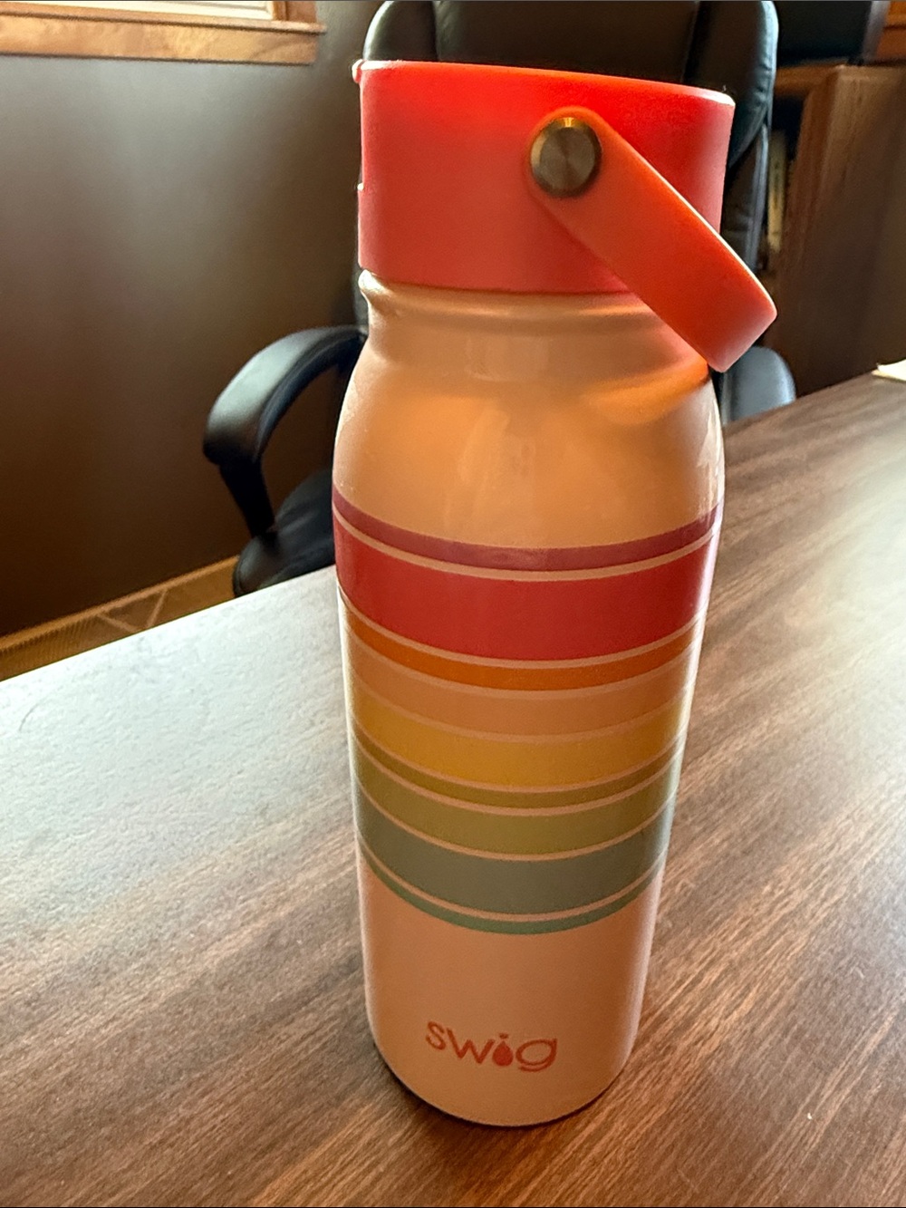 Swig Rainbow Stripe Insulated Bottle — Coral Lid
